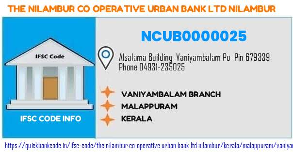 The Nilambur Co Operative Urban Bank   Nilambur Vaniyambalam Branch NCUB0000025 IFSC Code