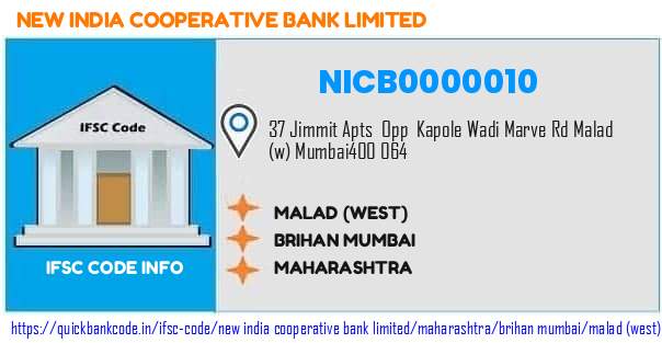 NICB0000010 New India Co-operative Bank. MALAD (WEST)