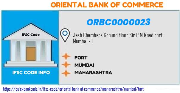 Oriental Bank of Commerce Fort ORBC0000023 IFSC Code
