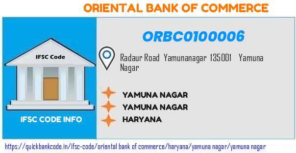 Oriental Bank of Commerce Yamuna Nagar ORBC0100006 IFSC Code