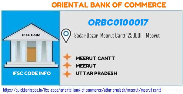 Oriental Bank of Commerce Meerut Cantt ORBC0100017 IFSC Code