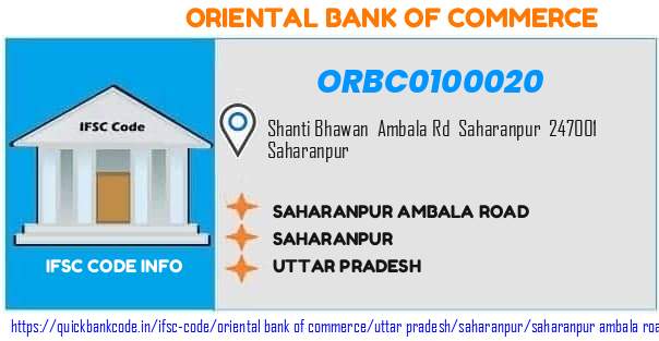 Oriental Bank of Commerce Saharanpur Ambala Road ORBC0100020 IFSC Code