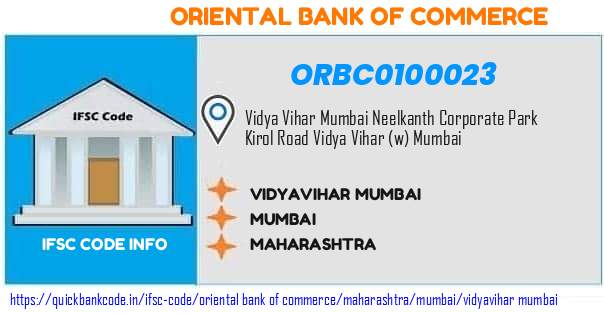 Oriental Bank of Commerce Vidyavihar Mumbai ORBC0100023 IFSC Code