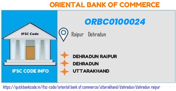 Oriental Bank of Commerce Dehradun Raipur ORBC0100024 IFSC Code