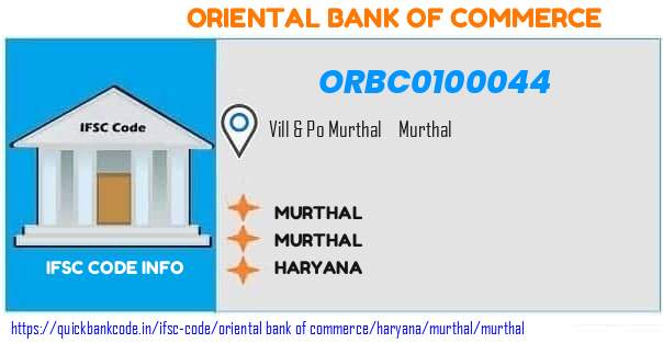 Oriental Bank of Commerce Murthal ORBC0100044 IFSC Code