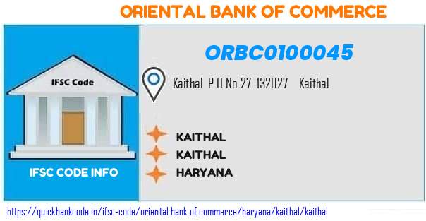 Oriental Bank of Commerce Kaithal ORBC0100045 IFSC Code