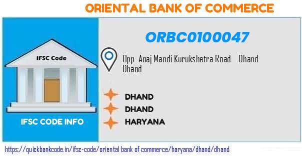 Oriental Bank of Commerce Dhand ORBC0100047 IFSC Code