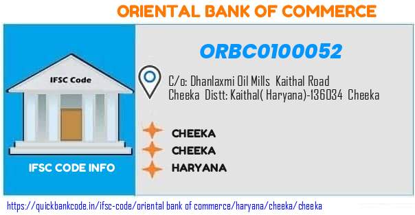 Oriental Bank of Commerce Cheeka ORBC0100052 IFSC Code