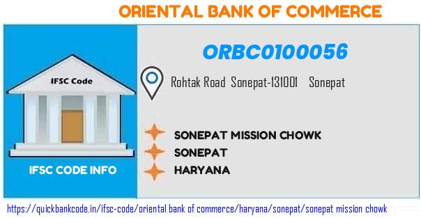 Oriental Bank of Commerce Sonepat Mission Chowk ORBC0100056 IFSC Code