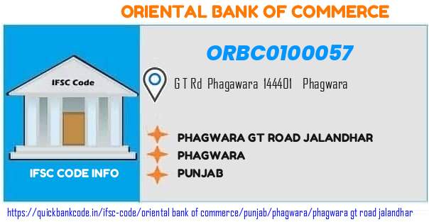 Oriental Bank of Commerce Phagwara Gt Road Jalandhar ORBC0100057 IFSC Code