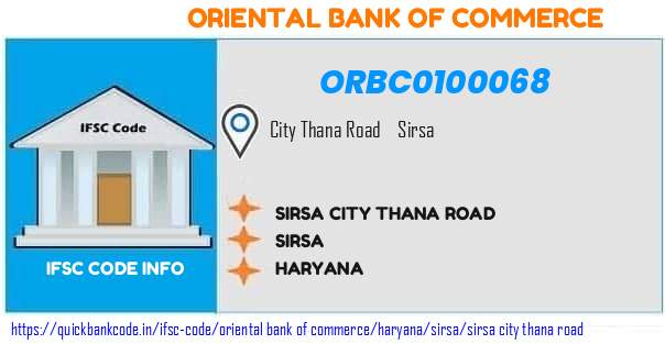Oriental Bank of Commerce Sirsa City Thana Road ORBC0100068 IFSC Code