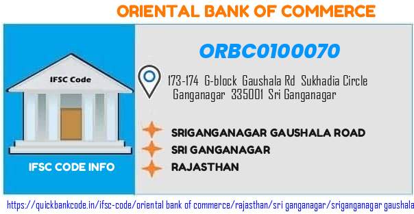 Oriental Bank of Commerce Sriganganagar Gaushala Road ORBC0100070 IFSC Code