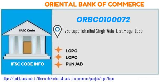 Oriental Bank of Commerce Lopo ORBC0100072 IFSC Code