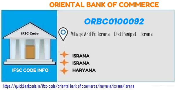Oriental Bank of Commerce Israna ORBC0100092 IFSC Code