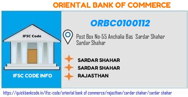 Oriental Bank of Commerce Sardar Shahar ORBC0100112 IFSC Code