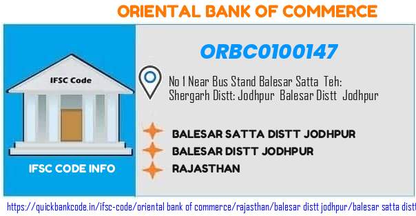 Oriental Bank of Commerce Balesar Satta Distt Jodhpur ORBC0100147 IFSC Code