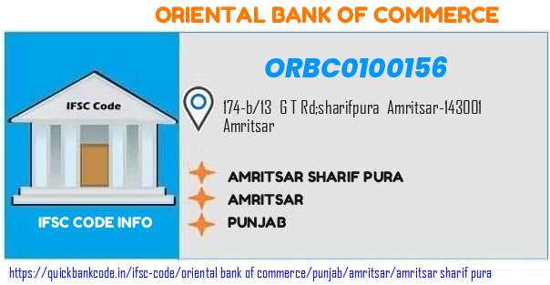 Oriental Bank of Commerce Amritsar Sharif Pura ORBC0100156 IFSC Code
