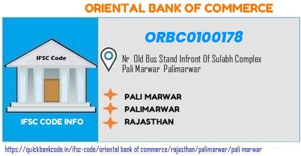Oriental Bank of Commerce Pali Marwar ORBC0100178 IFSC Code