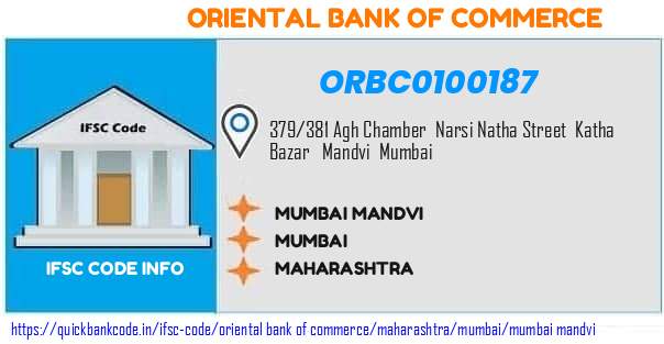 Oriental Bank of Commerce Mumbai Mandvi ORBC0100187 IFSC Code