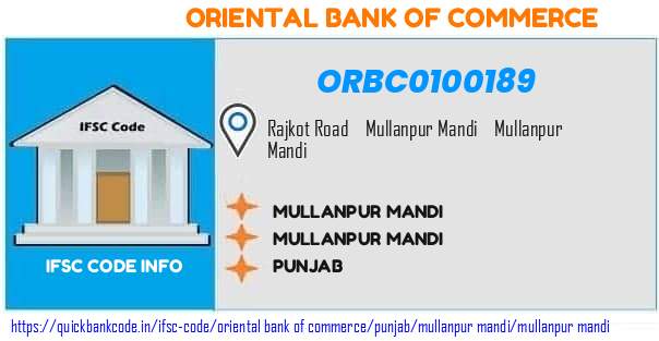 Oriental Bank of Commerce Mullanpur Mandi ORBC0100189 IFSC Code