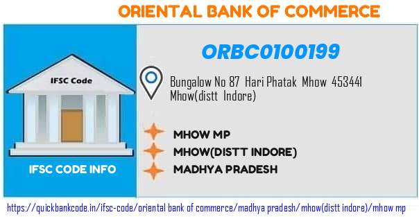 Oriental Bank of Commerce Mhow Mp ORBC0100199 IFSC Code