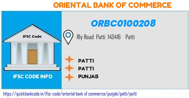 Oriental Bank of Commerce Patti ORBC0100208 IFSC Code