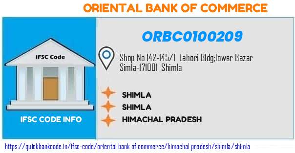 Oriental Bank of Commerce Shimla ORBC0100209 IFSC Code