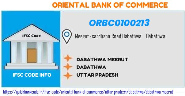 Oriental Bank of Commerce Dabathwa Meerut ORBC0100213 IFSC Code