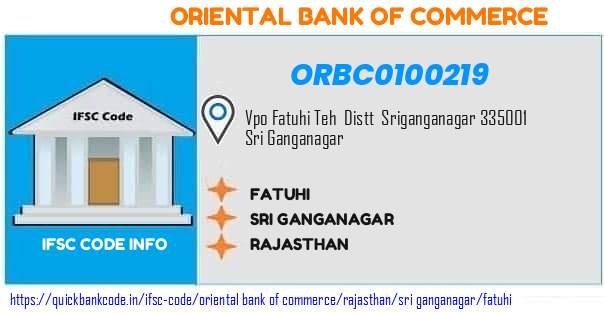 Oriental Bank of Commerce Fatuhi ORBC0100219 IFSC Code