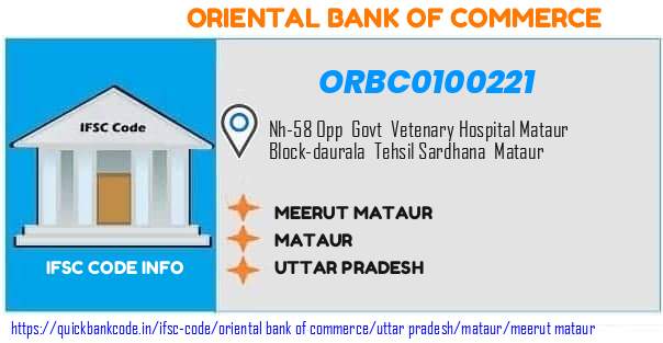 Oriental Bank of Commerce Meerut Mataur ORBC0100221 IFSC Code