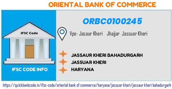 Oriental Bank of Commerce Jassaur Kheri Bahadurgarh ORBC0100245 IFSC Code