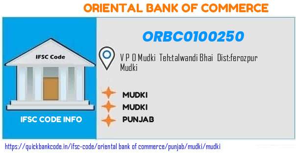 Oriental Bank of Commerce Mudki ORBC0100250 IFSC Code