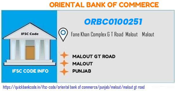 Oriental Bank of Commerce Malout Gt Road ORBC0100251 IFSC Code
