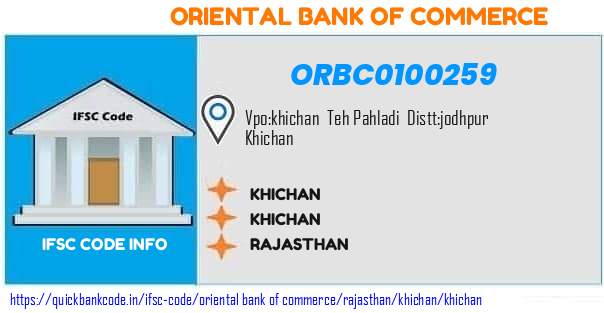 Oriental Bank of Commerce Khichan ORBC0100259 IFSC Code