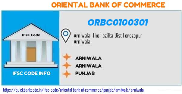 Oriental Bank of Commerce Arniwala ORBC0100301 IFSC Code