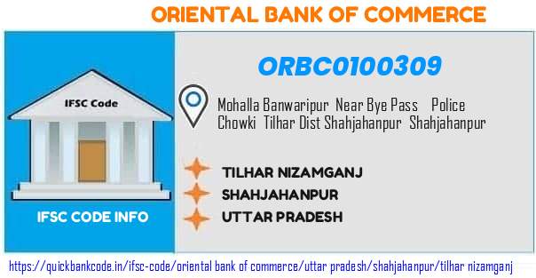 Oriental Bank of Commerce Tilhar Nizamganj ORBC0100309 IFSC Code