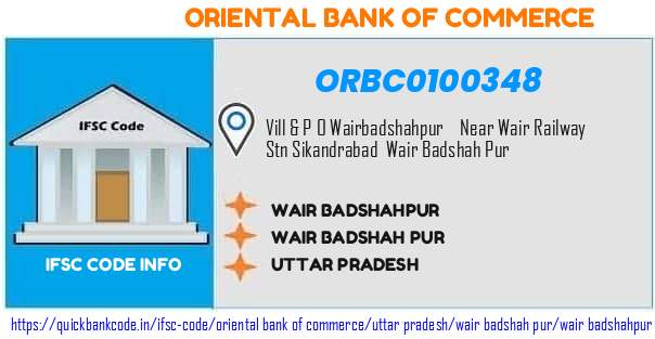 Oriental Bank of Commerce Wair Badshahpur ORBC0100348 IFSC Code