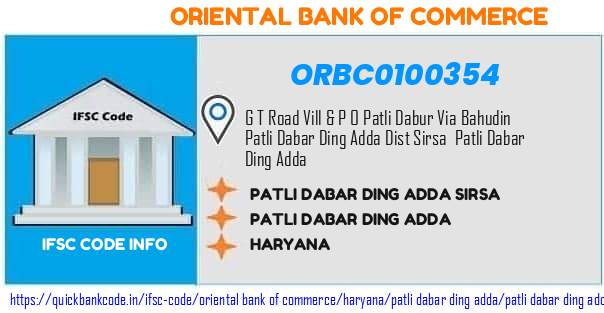 Oriental Bank of Commerce Patli Dabar Ding Adda Sirsa ORBC0100354 IFSC Code