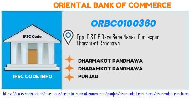 Oriental Bank of Commerce Dharmakot Randhawa ORBC0100360 IFSC Code