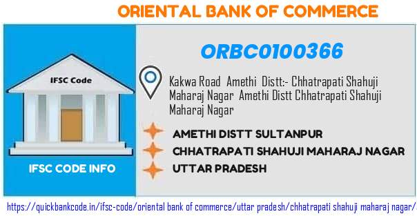 Oriental Bank of Commerce Amethi Distt Sultanpur ORBC0100366 IFSC Code