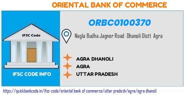 Oriental Bank of Commerce Agra Dhanoli ORBC0100370 IFSC Code