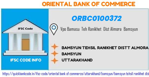 Oriental Bank of Commerce Bamsyun Tehsil Ranikhet Distt Almora ORBC0100372 IFSC Code