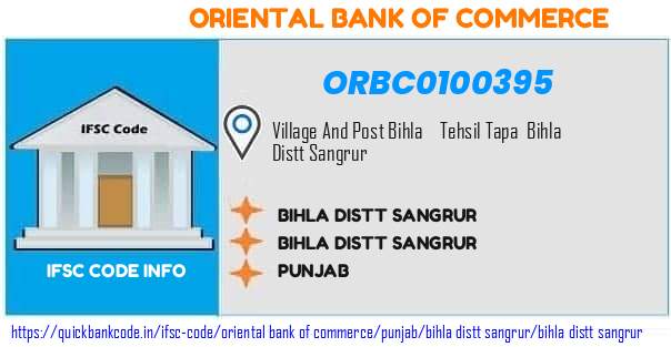 Oriental Bank of Commerce Bihla Distt Sangrur ORBC0100395 IFSC Code