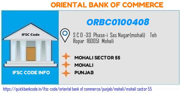 Oriental Bank of Commerce Mohali Sector 55 ORBC0100408 IFSC Code