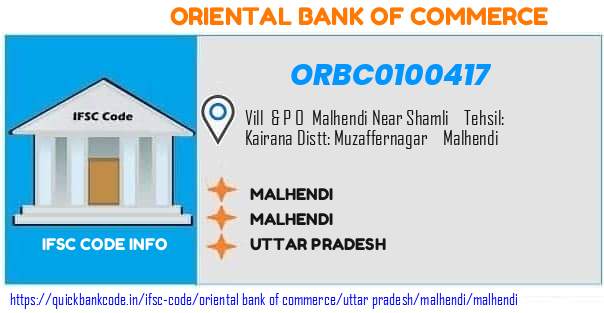 Oriental Bank of Commerce Malhendi ORBC0100417 IFSC Code