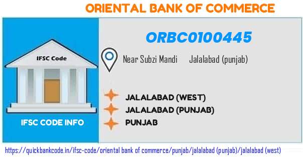 Oriental Bank of Commerce Jalalabad west ORBC0100445 IFSC Code