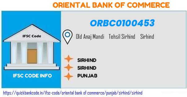 Oriental Bank of Commerce Sirhind ORBC0100453 IFSC Code