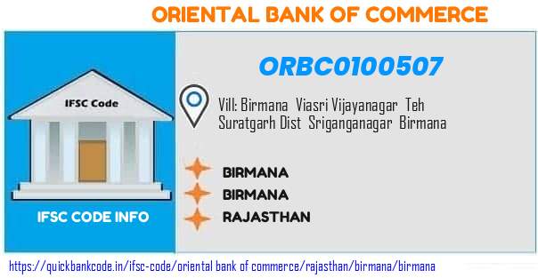 Oriental Bank of Commerce Birmana ORBC0100507 IFSC Code