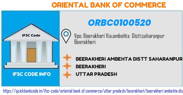 Oriental Bank of Commerce Beerakheri Ambehta Distt Saharanpur ORBC0100520 IFSC Code
