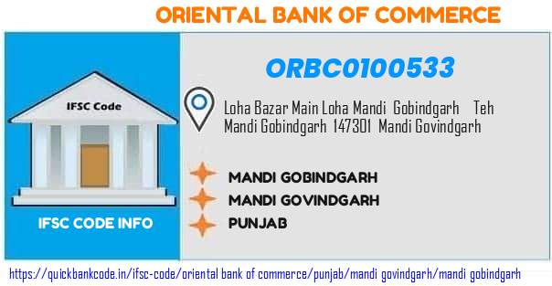 Oriental Bank of Commerce Mandi Gobindgarh ORBC0100533 IFSC Code